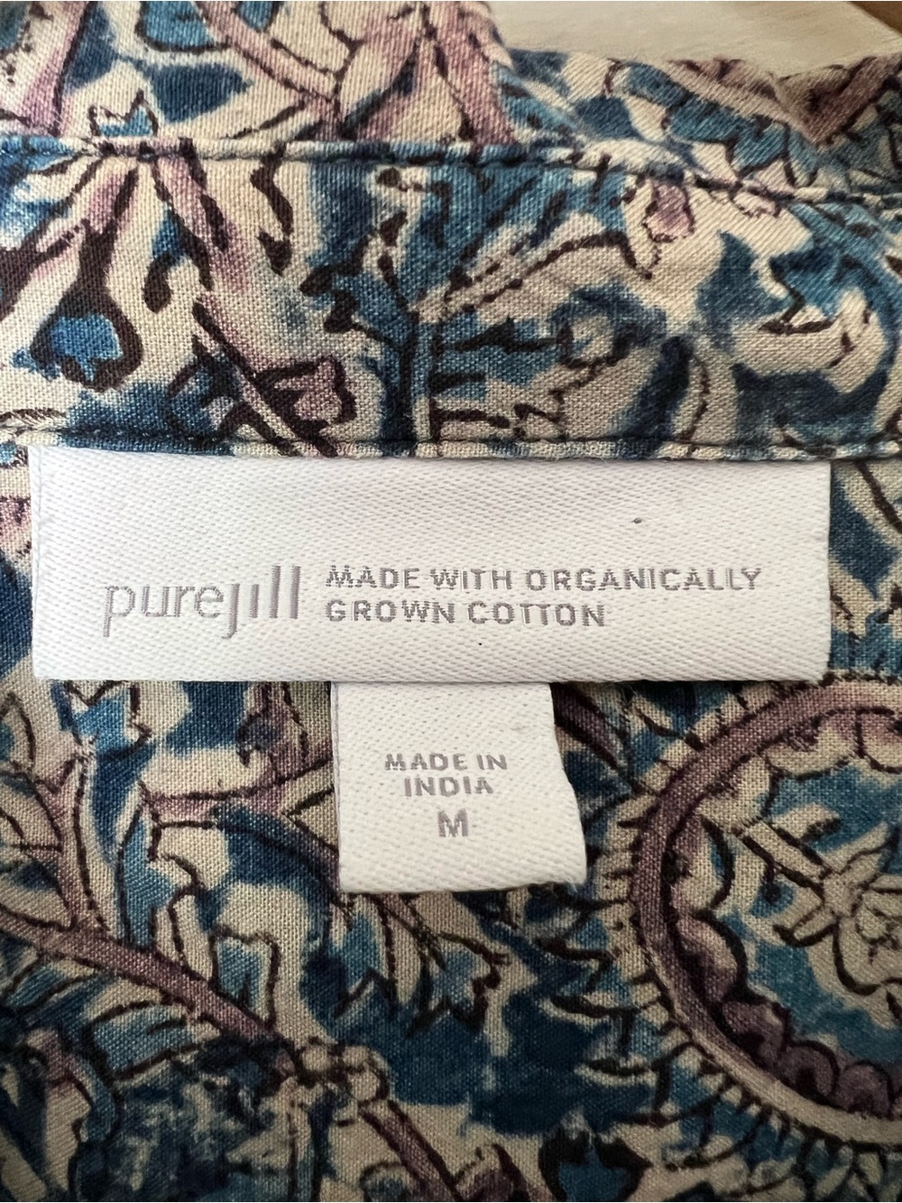Pure Jill Floral Paisley Maxi Dress Blue Pink Organic Cotton Button Front M NEW - Picture 5 of 16